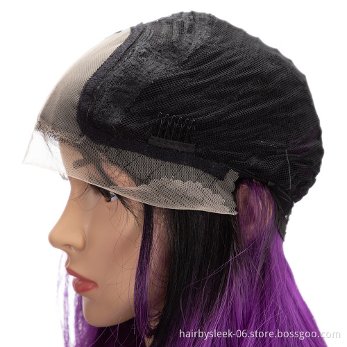 Purple Swiss T Lace Long Natural Hairline High Temperature Silky Straight Wave Lace Front Wigs Synthetic Hair Wigs For  Women